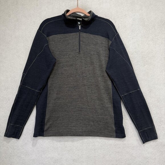 KUHL Sweater Mens Large Blue Gray Quarter Zip Wool Blend Outdoor Hiking Pullover - Picture 1 of 11